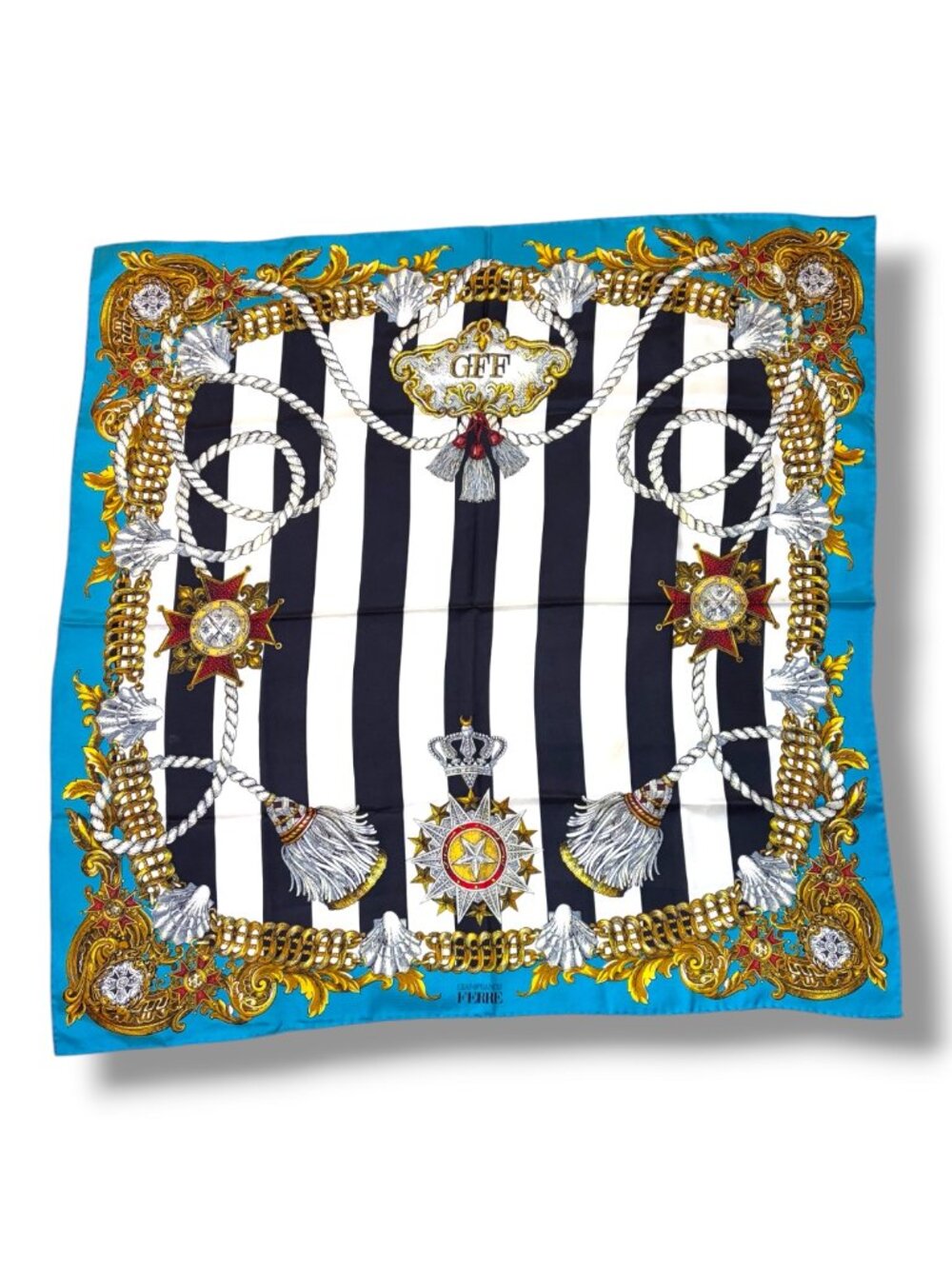 100% pure silk square scarf Gianfranco Ferre hand rolled hems made in Italy